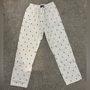 Ralph Lauren White Chinos with Blue Logo Pattern